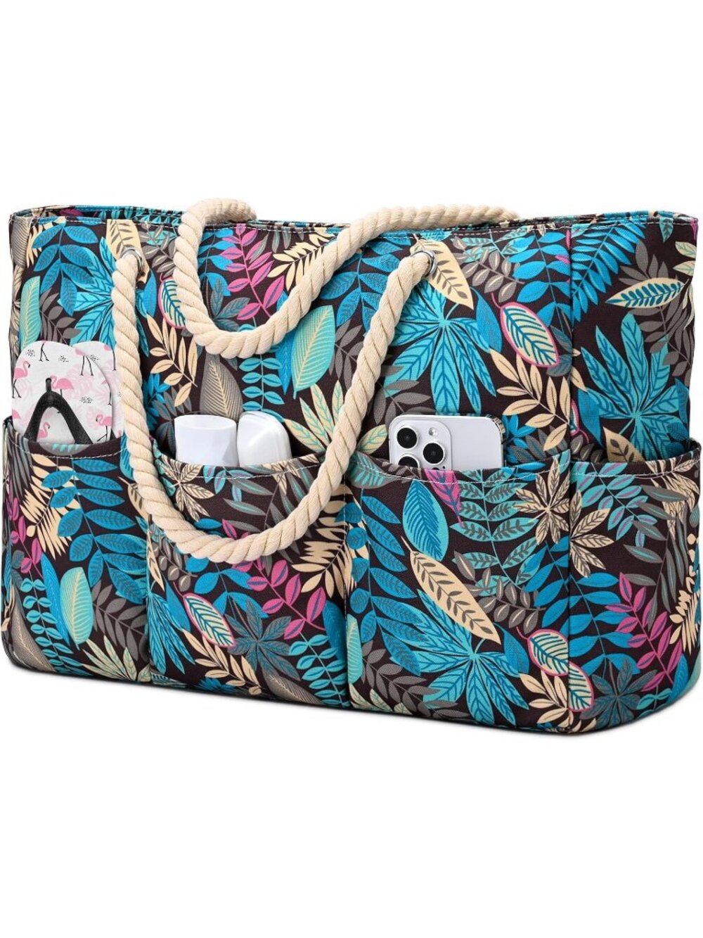 Women's Leaves Large Canva Beach Tote Waterproof Sandproof Foldable Bag